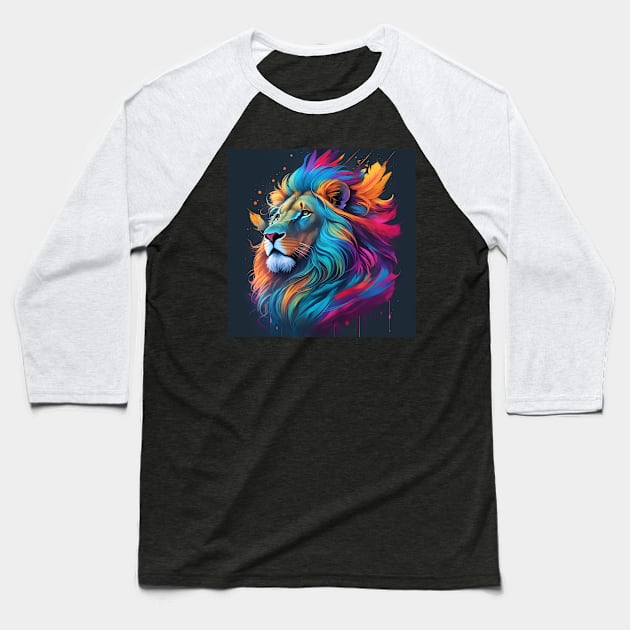 Colorful Lion Art Baseball T-Shirt by VisionDesigner